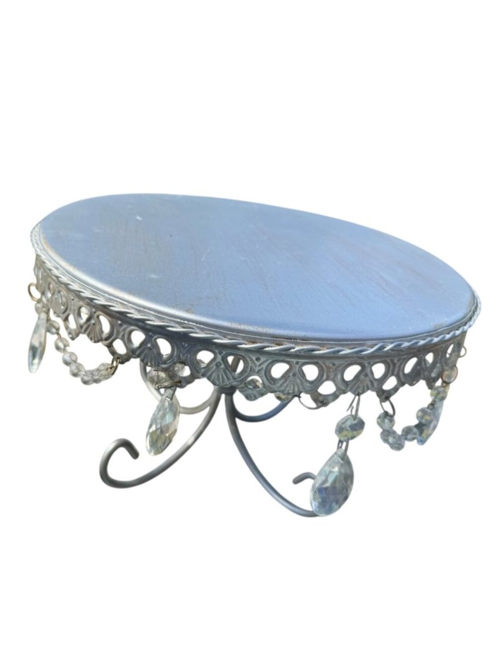 Vintage-Inspired Silver Cake Stand With Crystal Accents 10" Diameter & 5.5" Heig